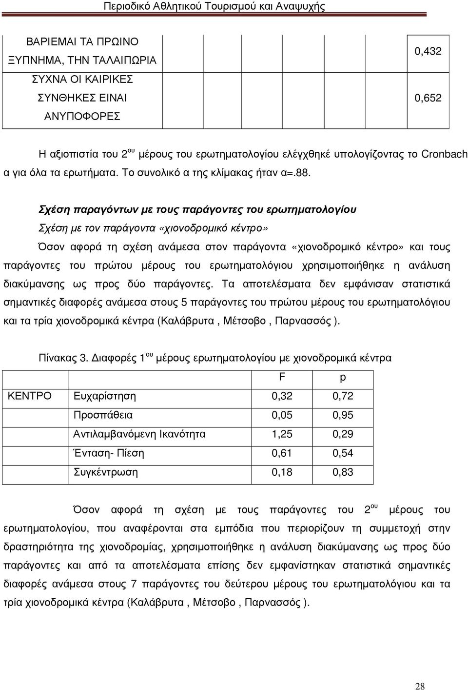 Σχέση παραγόντων µε τους παράγοντες του ερωτηµατολογίου Σχέση µε τον παράγοντα «χιονοδροµικό κέντρο» Όσον αφορά τη σχέση ανάµεσα στον παράγοντα «χιονοδροµικό κέντρο» και τους παράγοντες του πρώτου