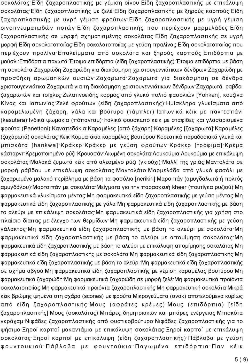 μορφή Είδη σοκολατοποιίας Είδη σοκολατοποιίας με γεύση πραλίνας Είδη σοκολατοποιίας που περιέχουν πραλίνα Επαλείμματα από σοκολάτα και ξηρούς καρπούς Επιδόρπια με μούσλι Επιδόρπια παγωτά Έτοιμα