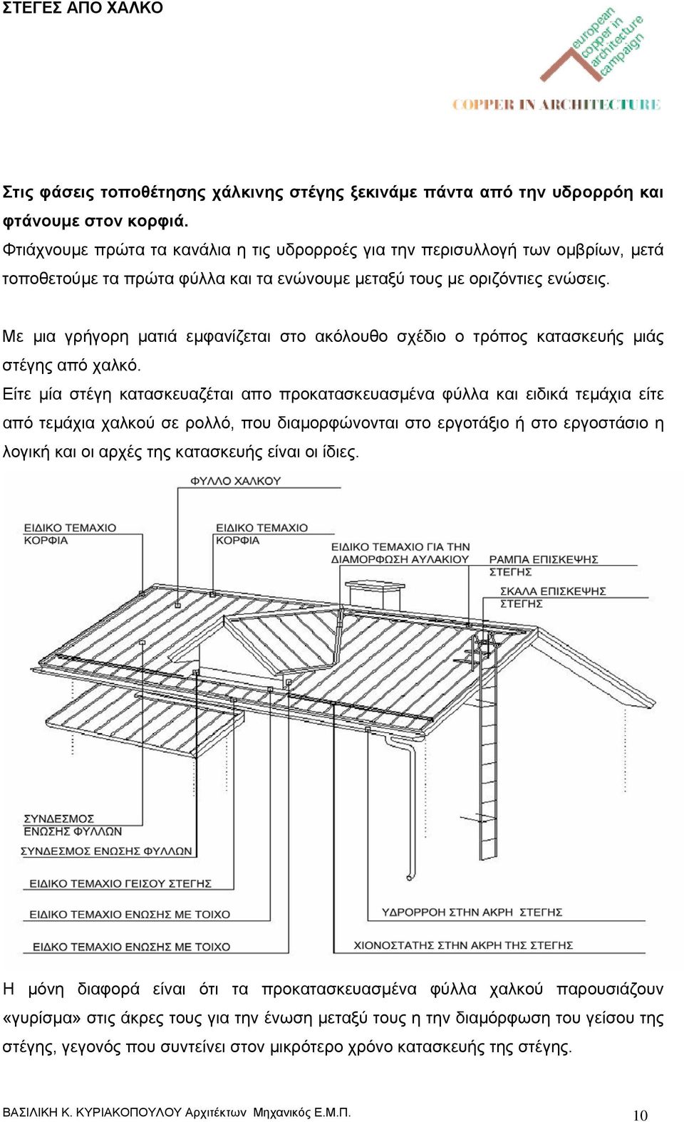 Με μια γρήγορη ματιά εμφανίζεται στο ακόλουθο σχέδιο ο τρόπος κατασκευής μιάς στέγης από χαλκό.