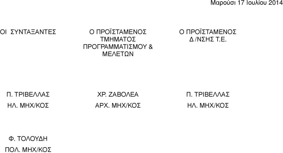 /ΝΣΗΣ Τ.Ε. Π. ΤΡΙΒΕΛΛΑΣ ΗΛ. ΜΗΧ/ΚΟΣ ΧΡ. ΖΑΒΟΛΕΑ ΑΡΧ.