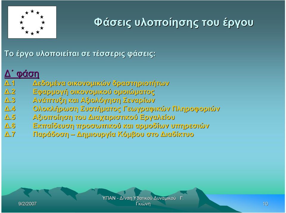 3 Ανάπτυξη και Αξιολόγηση Σεναρίων Δ.4 Ολοκλήρωση Συστήματος Γεωγραφικών Πληροφοριών Δ.