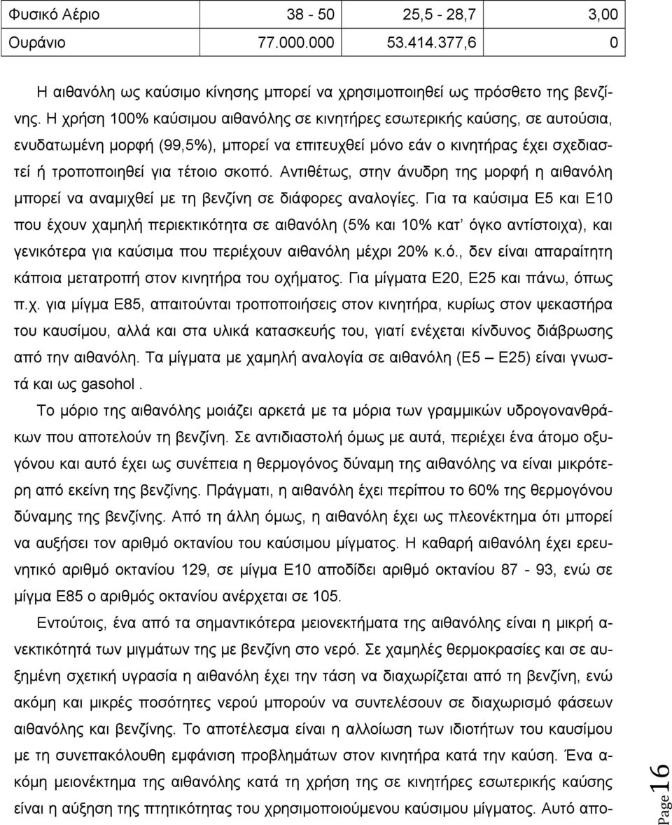 Αντιθέτως, στην άνυδρη της μορφή η αιθανόλη μπορεί να αναμιχθεί με τη βενζίνη σε διάφορες αναλογίες.