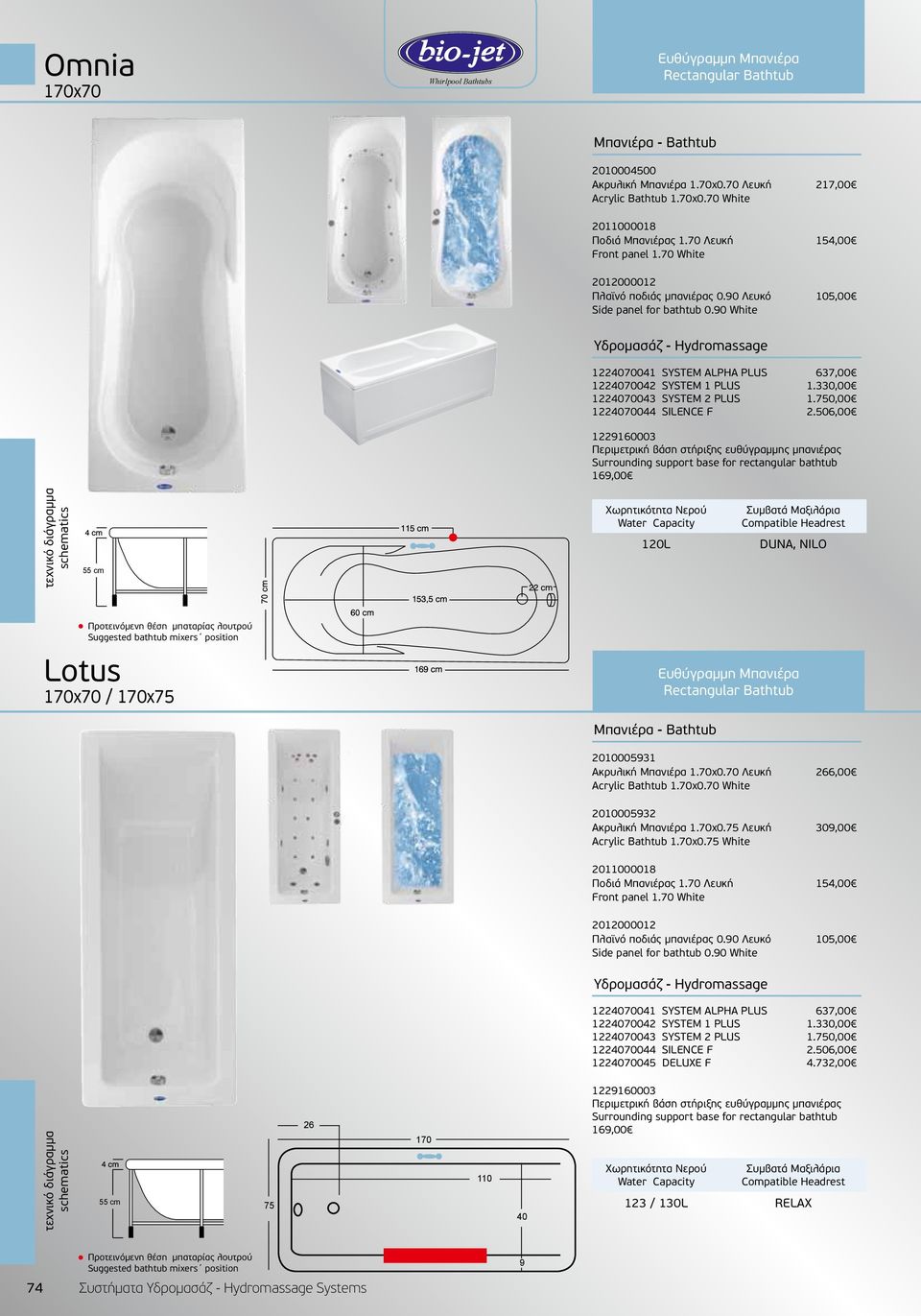 70 Λευκή 266,00 Acrylic Bathtub 1.70x0.70 White 2010005932 Ακρυλική Μπανιέρα 1.70x0.75 Λευκή 309,00 Acrylic Bathtub 1.70x0.75 White 2011000018 Ποδιά Μπανιέρας 1.