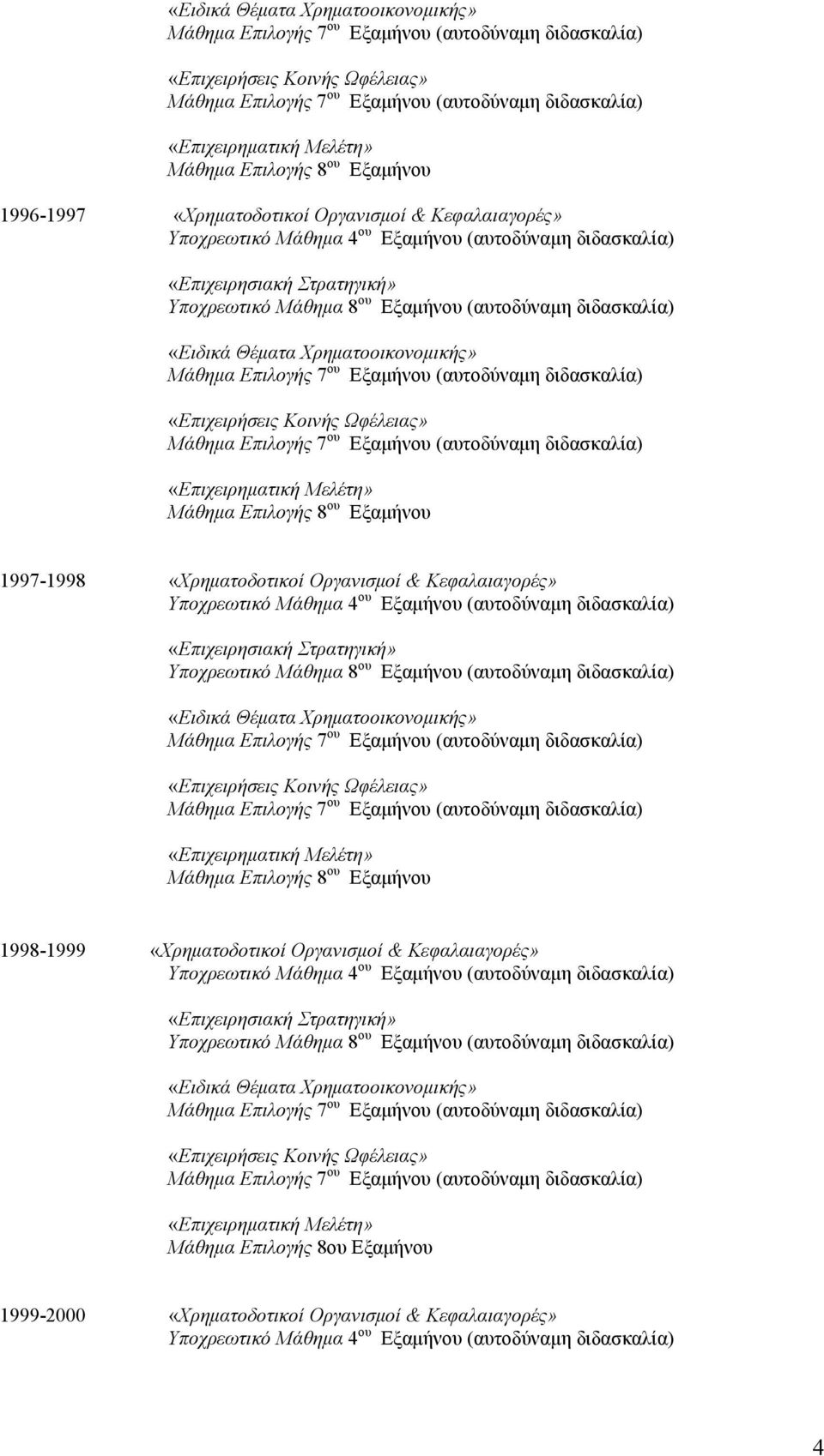 Μελέτη» Μάθημα Επιλογής 8 ου Εξαμήνου 1997-1998 «Χρηματοδοτικοί Οργανισμοί & Κεφαλαιαγορές» Υποχρεωτικό Μάθημα 4 ου  Μελέτη» Μάθημα Επιλογής 8 ου Εξαμήνου 1998-1999 «Χρηματοδοτικοί Οργανισμοί &