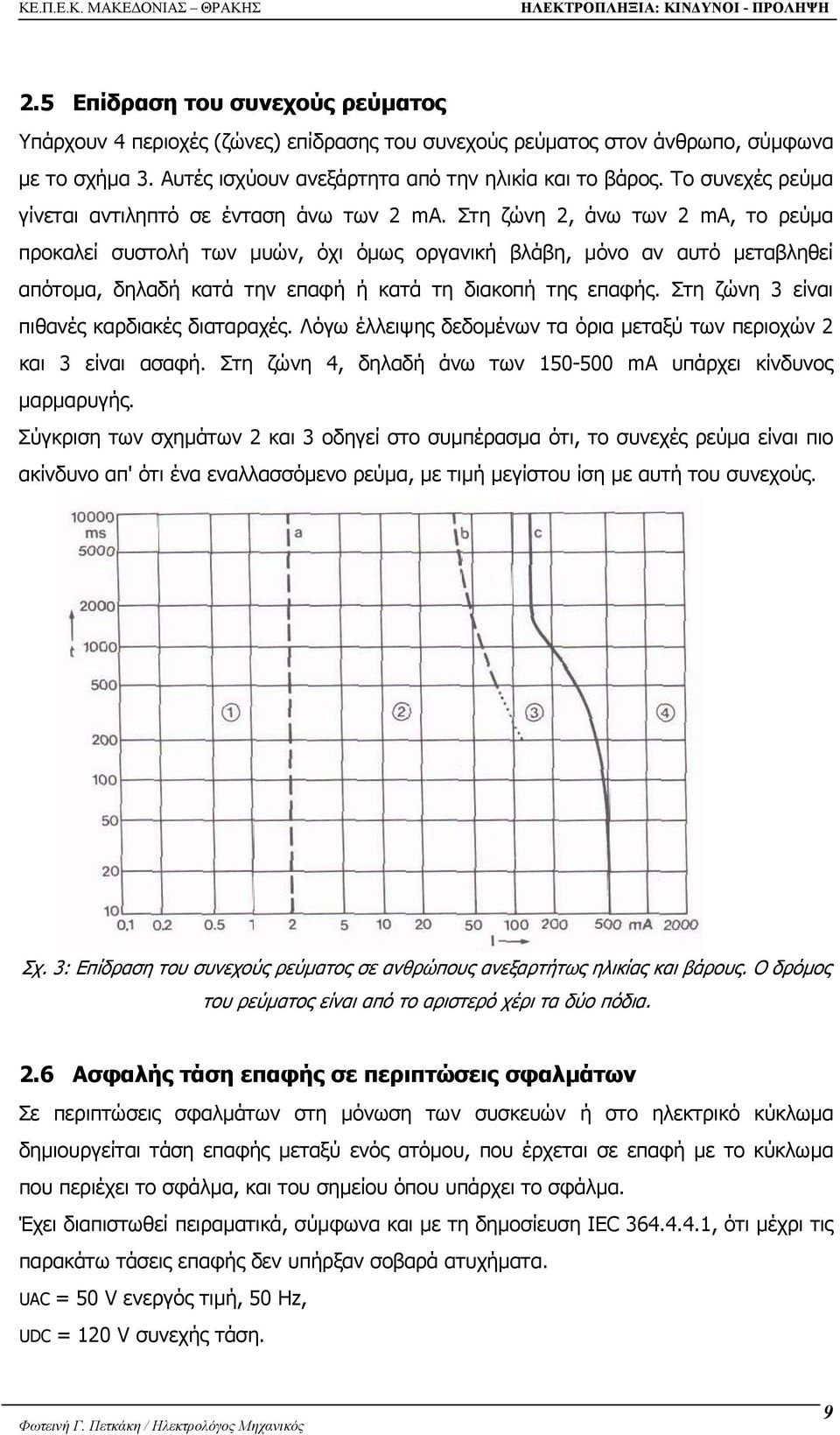 Στη ζώνη 2, άνω των 2 ma, το ρεύµα προκαλεί συστολή των µυών, όχι όµως οργανική βλάβη, µόνο αν αυτό µεταβληθεί απότοµα, δηλαδή κατά την επαφή ή κατά τη διακοπή της επαφής.