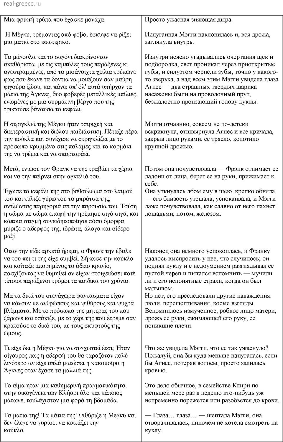 πάνω απ' όλ' αυτά υπήρχαν τα μάτια της Άγκνες, δυο φοβερές μεταλλικές μπίλιες, ενωμένες με μια συρμάτινη βέργα που της τρυπούσε βάναυσα το κεφάλι.