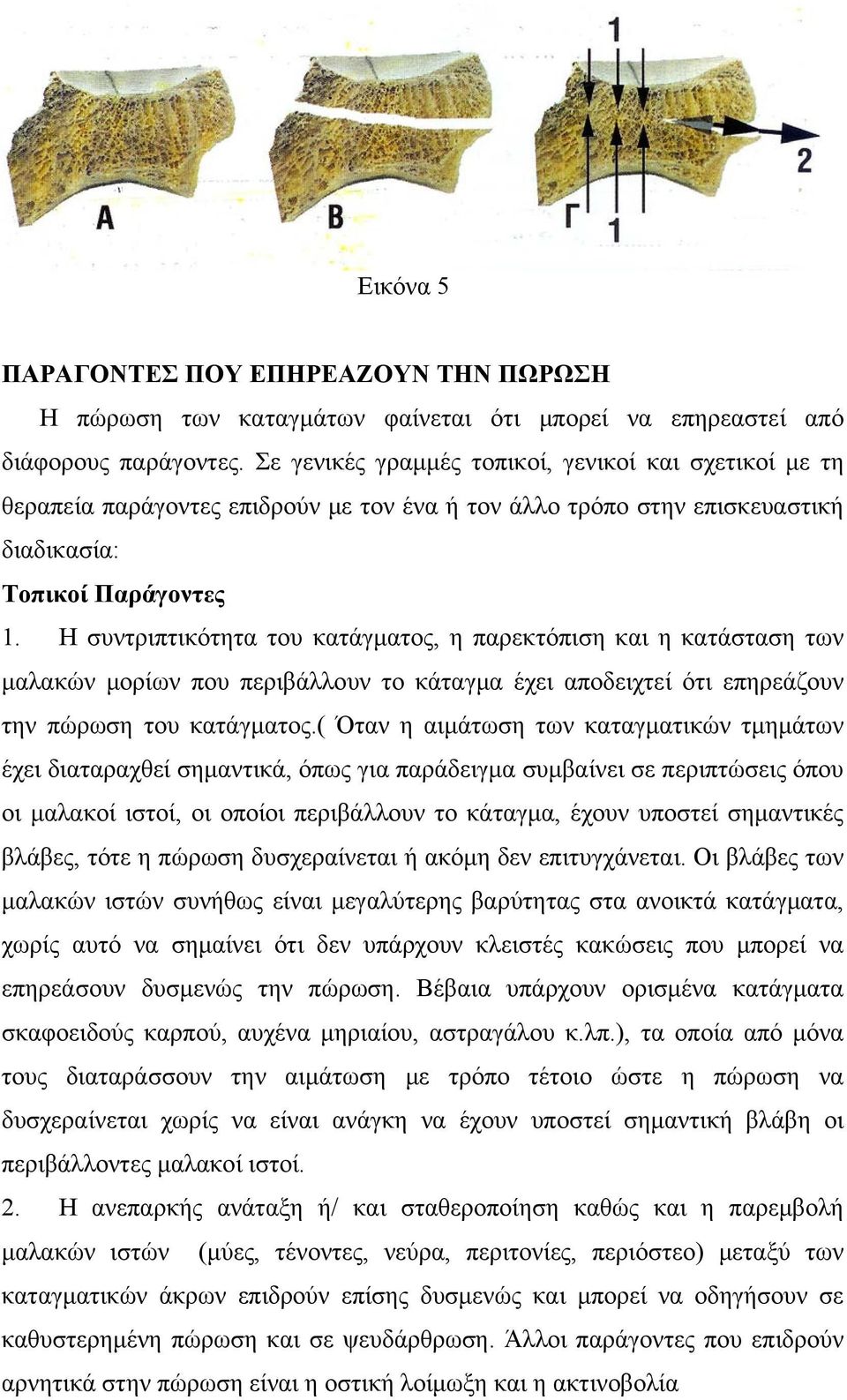 Η συντριπτικότητα του κατάγματος, η παρεκτόπιση και η κατάσταση των μαλακών μορίων που περιβάλλουν το κάταγμα έχει αποδειχτεί ότι επηρεάζουν την πώρωση του κατάγματος.