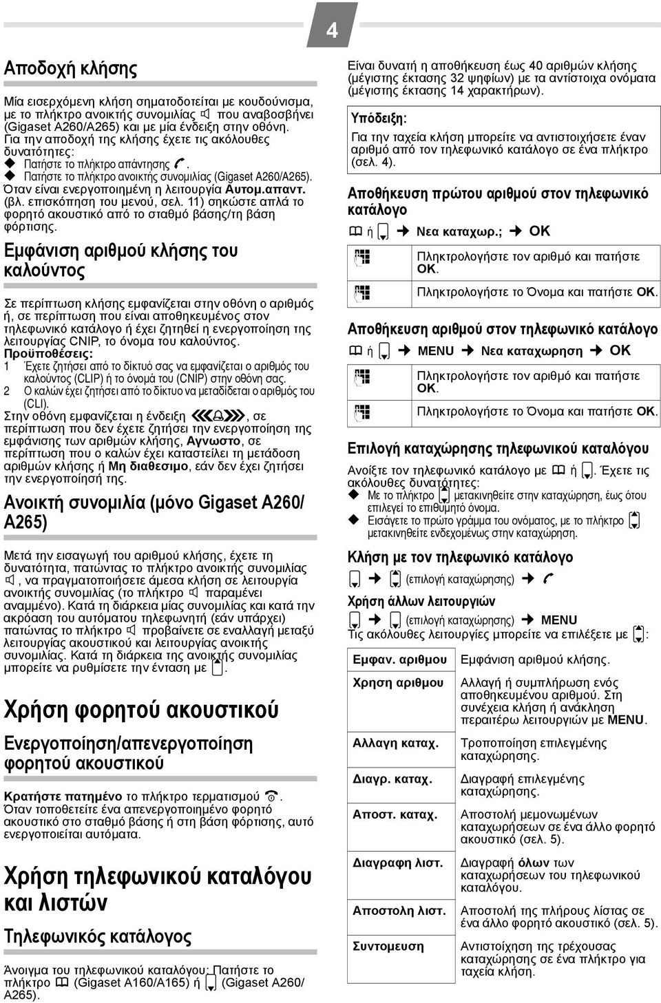απαντ. (βλ. επισκόπηση του μενού, σελ. 11) σηκώστε απλά το φορητό ακουστικό από το σταθμό βάσης/τη βάση φόρτισης.