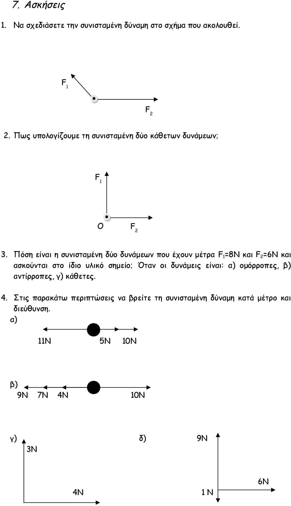 Πόση είναι η συνισταμένη δύο δυνάμεων που έχουν μέτρα F 1 =8N και F 2 =6N και ασκούνται στο ίδιο υλικό σημείο; Όταν