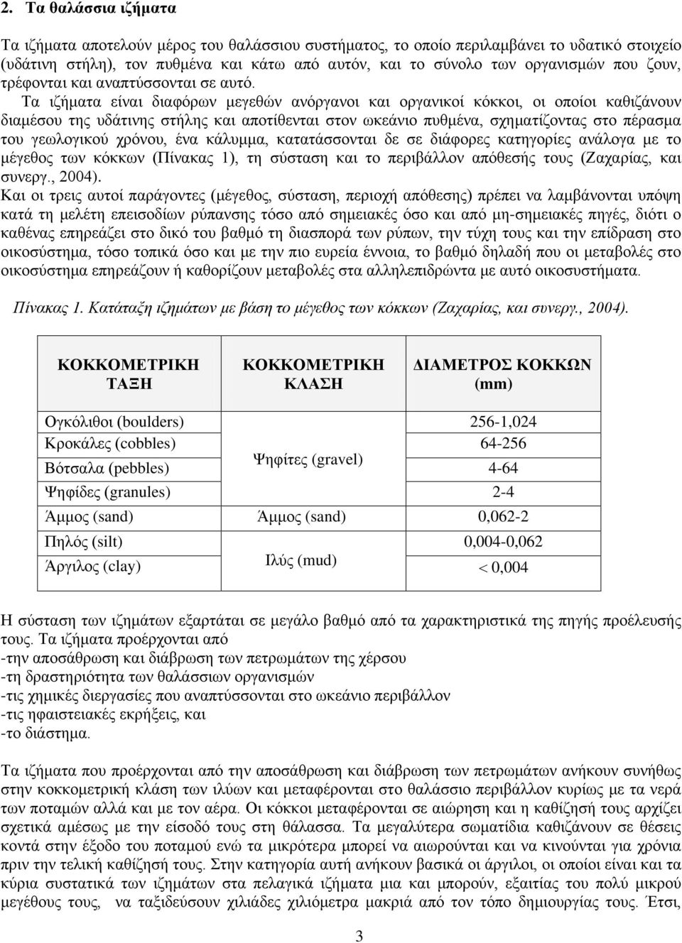 Τα ιζήματα είναι διαφόρων μεγεθών ανόργανοι και οργανικοί κόκκοι, οι οποίοι καθιζάνουν διαμέσου της υδάτινης στήλης και αποτίθενται στον ωκεάνιο πυθμένα, σχηματίζοντας στο πέρασμα του γεωλογικού