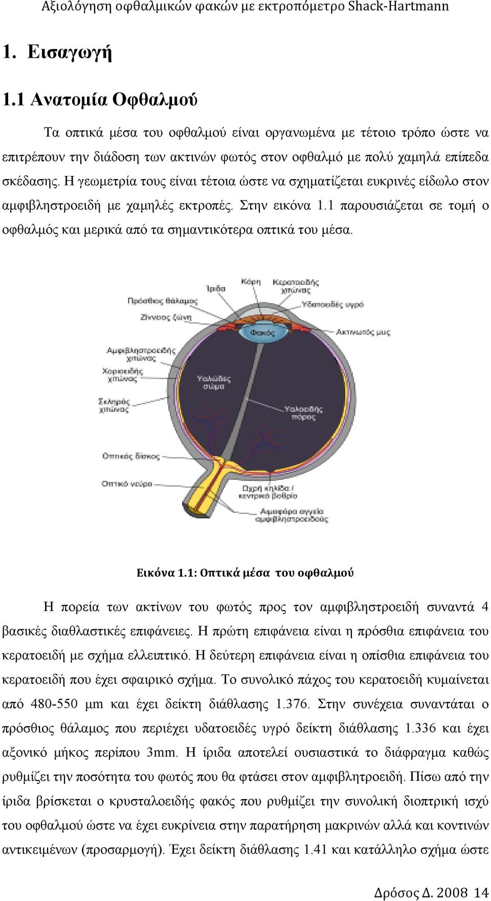 1 παρουσιάζεται σε τομή ο οφθαλμός και μερικά από τα σημαντικότερα οπτικά του μέσα. Εικόνα 1.