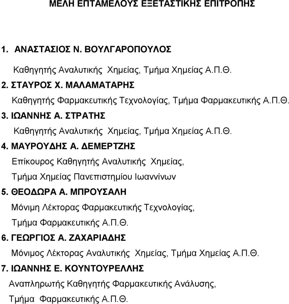 ΔΕΜΕΡΤΖΗΣ Επίκουρος Καθηγητής Αναλυτικής Χημείας, Τμήμα Χημείας Πανεπιστημίου Ιωαννίνων 5. ΘΕΟΔΩΡΑ Α.