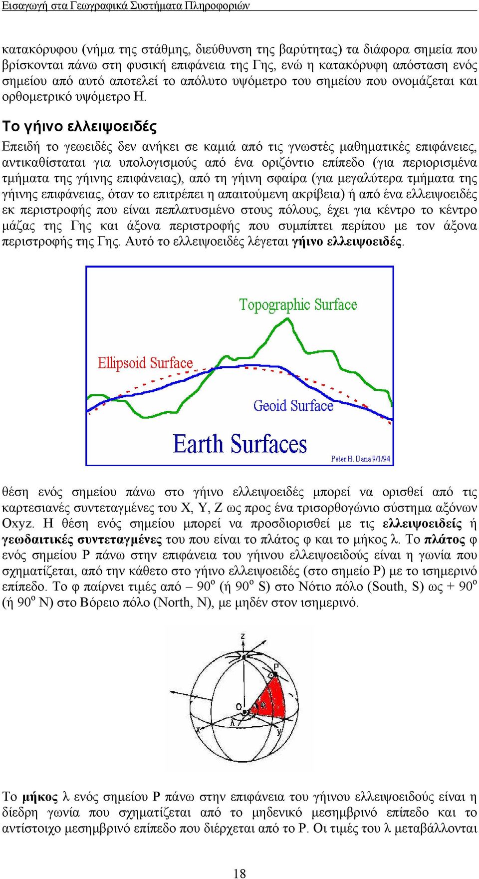 Το γήινο ελλειψοειδές Επειδή το γεωειδές δεν ανήκει σε καμιά από τις γνωστές μαθηματικές επιφάνειες, αντικαθίσταται για υπολογισμούς από ένα οριζόντιο επίπεδο (για περιορισμένα τμήματα της γήινης