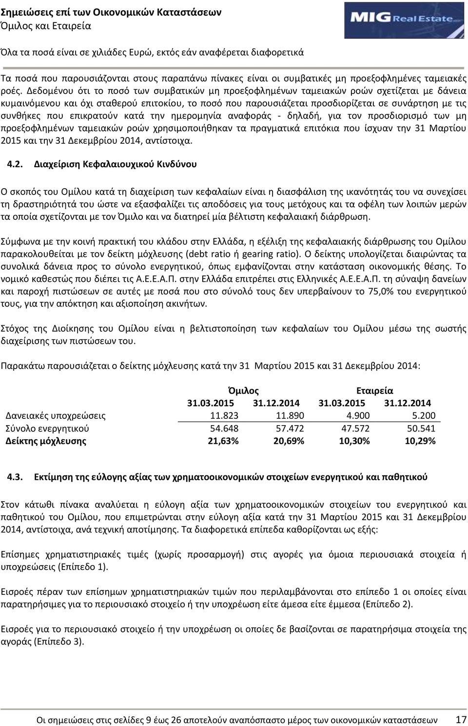 ςυνκικεσ που επικρατοφν κατά τθν θμερομθνία αναφοράσ - δθλαδι, για τον προςδιοριςμό των μθ προεξοφλθμζνων ταμειακϊν ροϊν χρθςιμοποιικθκαν τα πραγματικά επιτόκια που ίςχυαν τθν 31 Μαρτίου 2015 και τθν