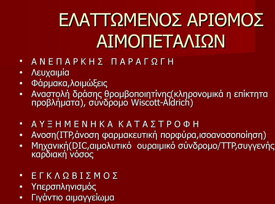 AYΞΗΜΕΝΗΚΑ ΚΑΤΑΣΤΡΟΦΗ Ανοση(ITP,άνοση φαρμακευτική πορφύρα,ισοανοσοποίηση)
