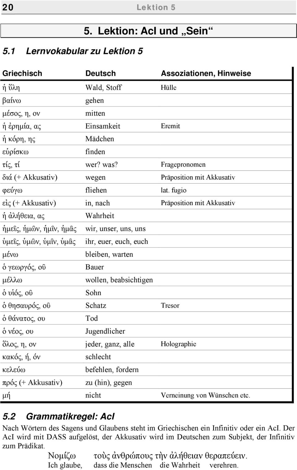was? Fragepronomen διά (+ Akkusativ) wegen Präposition mit Akkusativ φεύγω fliehen lat.