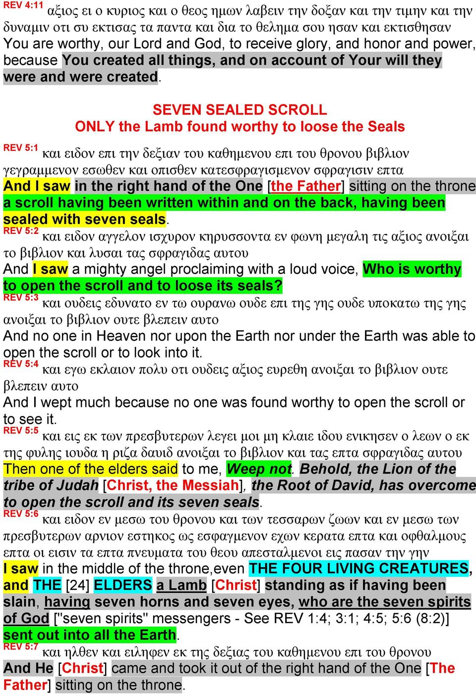 SEVEN SEALED SCROLL ONLY the Lamb found worthy to loose the Seals REV 5:1 και ειδον επι την δεξιαν του καθημενου επι του θρονου βιβλιον γεγραμμενον εσωθεν και οπισθεν κατεσφραγισμενον σφραγισιν επτα
