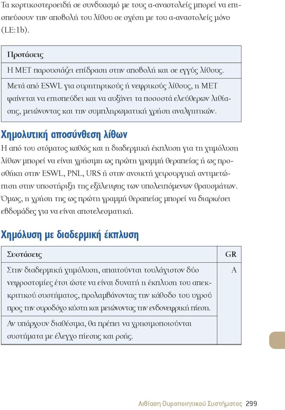 Μετά από ESWL για ουρητηρικούς ή νεφρικούς λίθους, η MET φαίνεται να επισπεύδει και να αυξάνει τα ποσοστά ελεύθερων λιθίασης, μειώνοντας και την συμπληρωματική χρήση αναλγητικών.