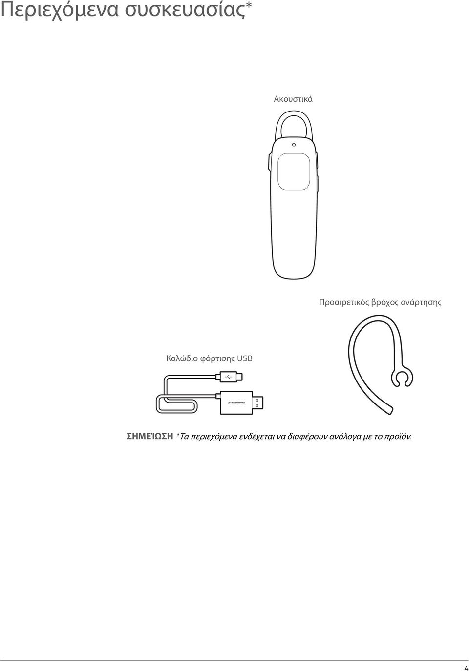 φόρτισης USB ΣΗΜΕΊΩΣΗ *Τα περιεχόμενα