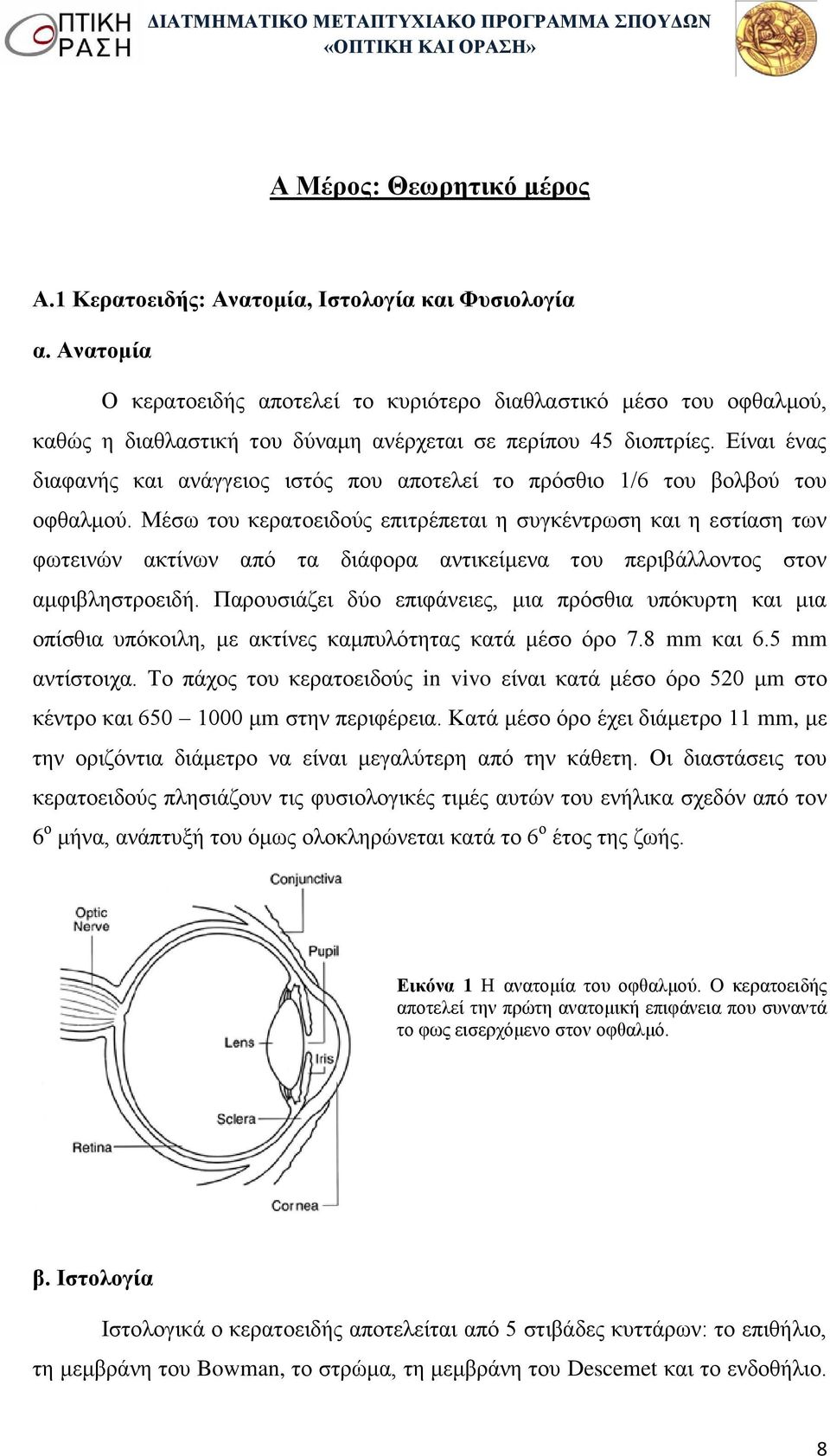 Είναι ένας διαφανής και ανάγγειος ιστός που αποτελεί το πρόσθιο 1/6 του βολβού του οφθαλμού.