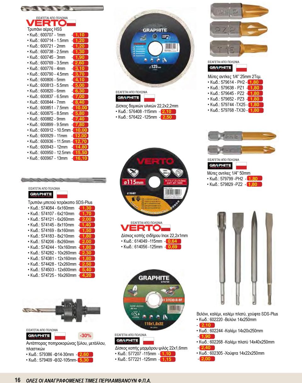 5mm - 5,80 Κωδ.: 600882-9mm - 7,40 Κωδ.: 600899-9.5mm - 7,80 Κωδ.: 600912-10.5mm - 10,00 Κωδ.: 600929-11mm - 12,00 Κωδ.: 600936-11.5mm - 12,70 Κωδ.: 600943-12mm - 14,80 Κωδ.: 600950-12.