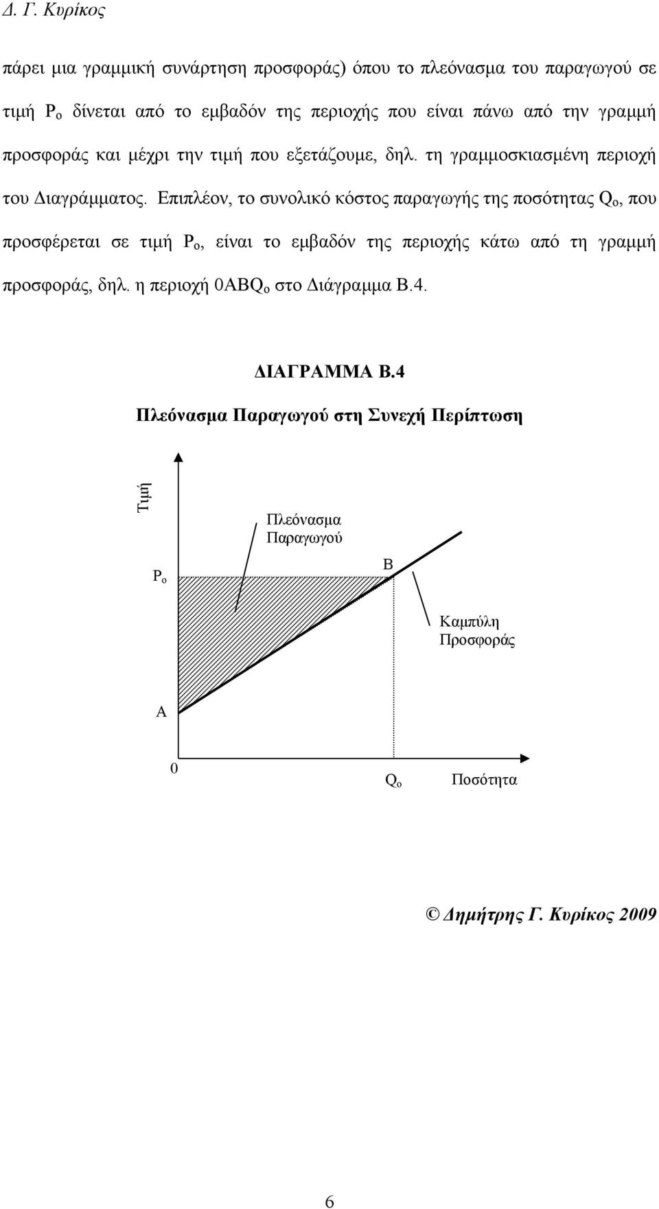 Επιπλέον, το συνολικό κόστος παραγωγής της ποσότητας Q ο, που προσφέρεται σε τιµή Ρ ο, είναι το εµβαδόν της περιοχής κάτω από τη γραµµή