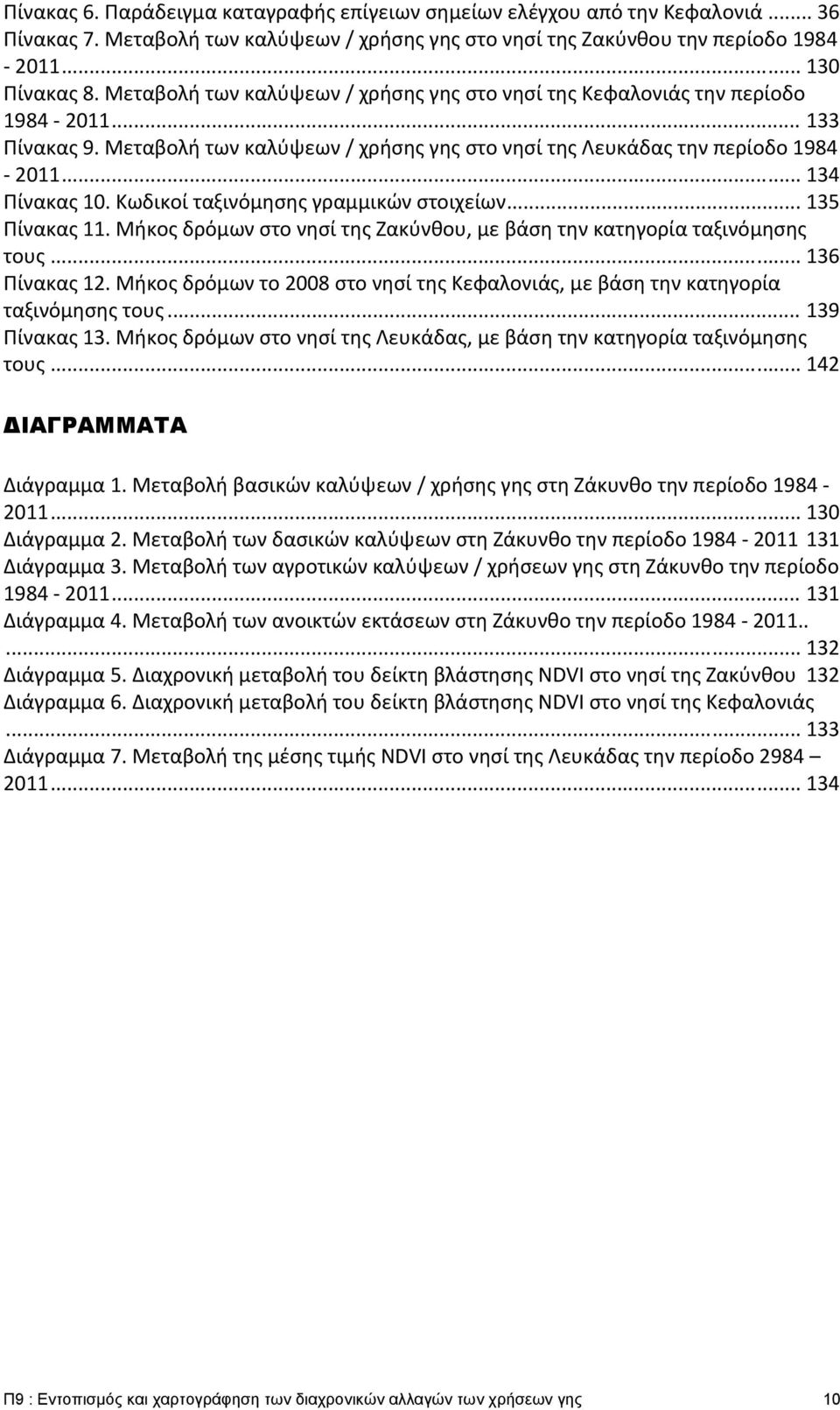 Κωδικοί ταξινόμησης γραμμικών στοιχείων... 135 Πίνακας 11. Μήκος δρόμων στο νησί της Ζακύνθου, με βάση την κατηγορία ταξινόμησης τους... 136 Πίνακας 12.