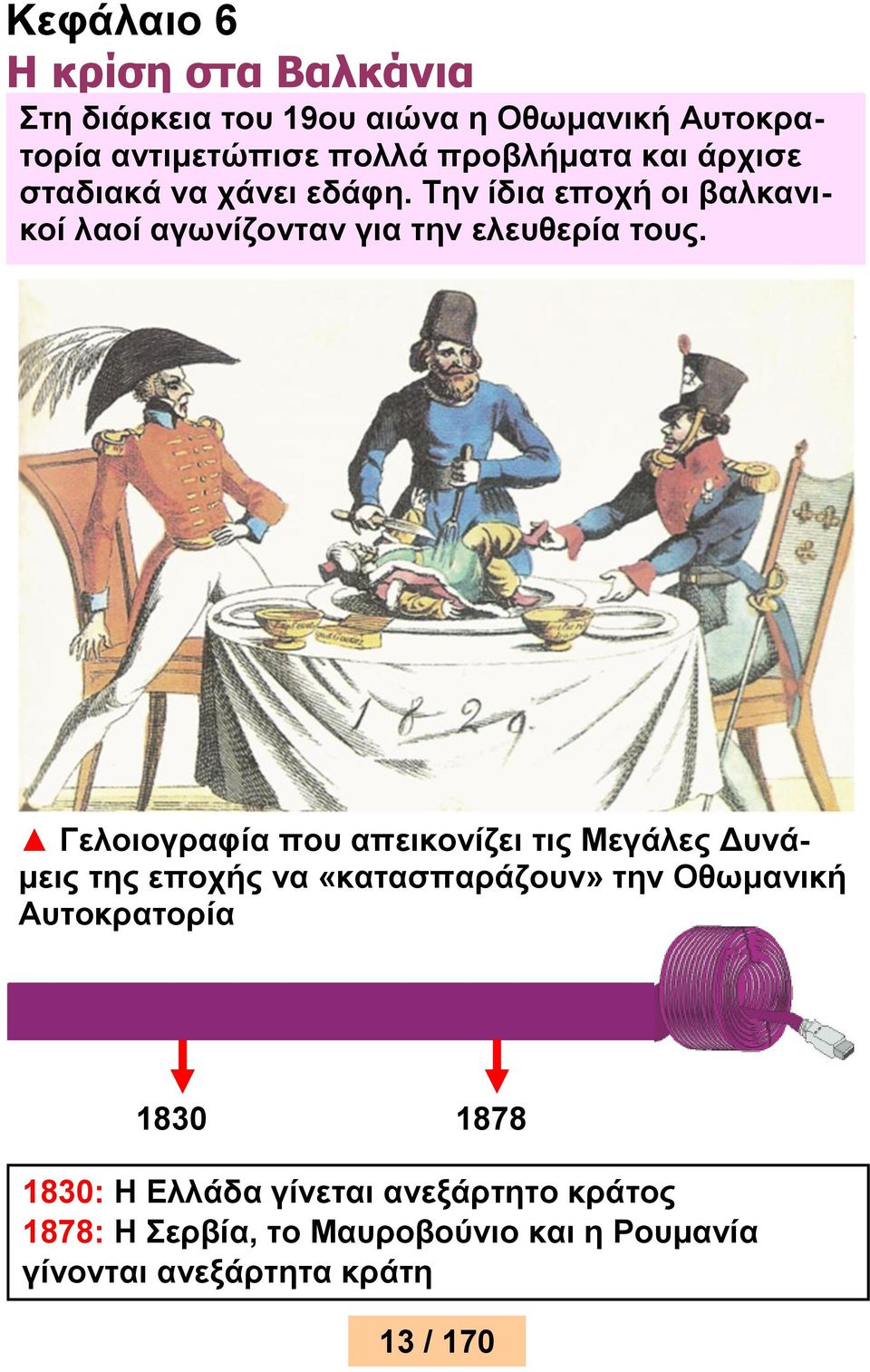 Γελοιογραφία που απεικονίζει τις Μεγάλες Δυνάμεις της εποχής να «κατασπαράζουν» την Οθωμανική Αυτοκρατορία 1830