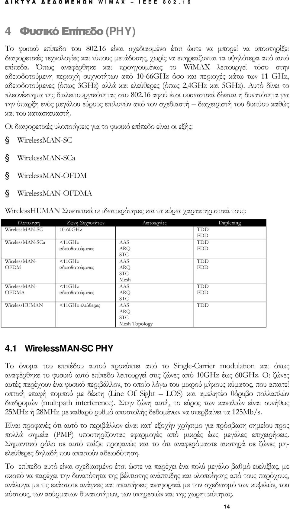 Όπως αναφέρθηκε και προηγουμένως το WiMAX λειτουργεί τόσο στην αδειοδοτούμενη περιοχή συχνοτήτων από 10-66GHz όσο και περιοχές κάτω των 11 GHz, αδειοδοτούμενες (όπως 3GHz) αλλά και ελεύθερες (όπως