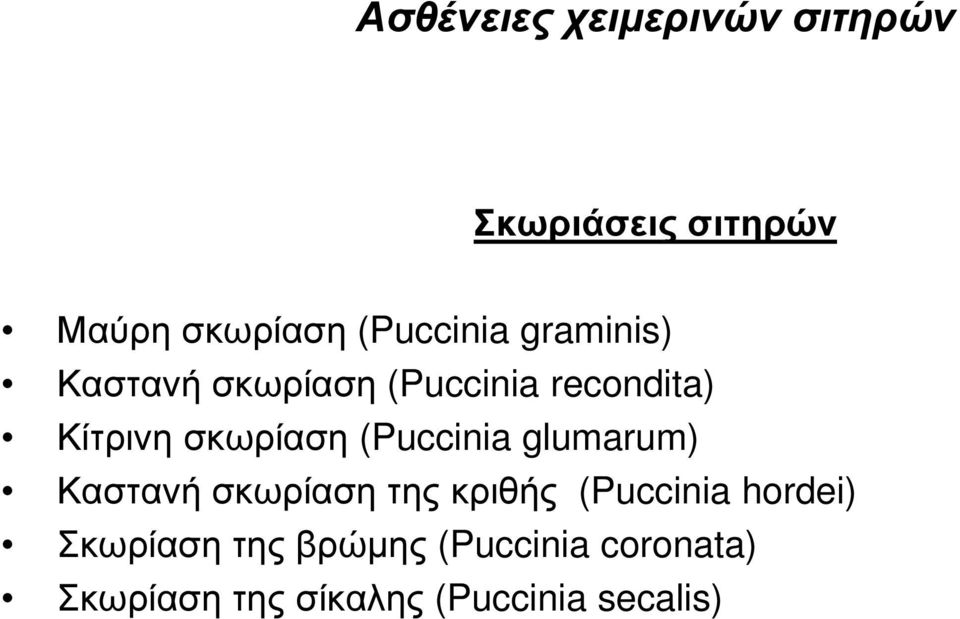 σκωρίαση (Puccinia glumarum) Καστανή σκωρίαση της κριθής (Puccinia