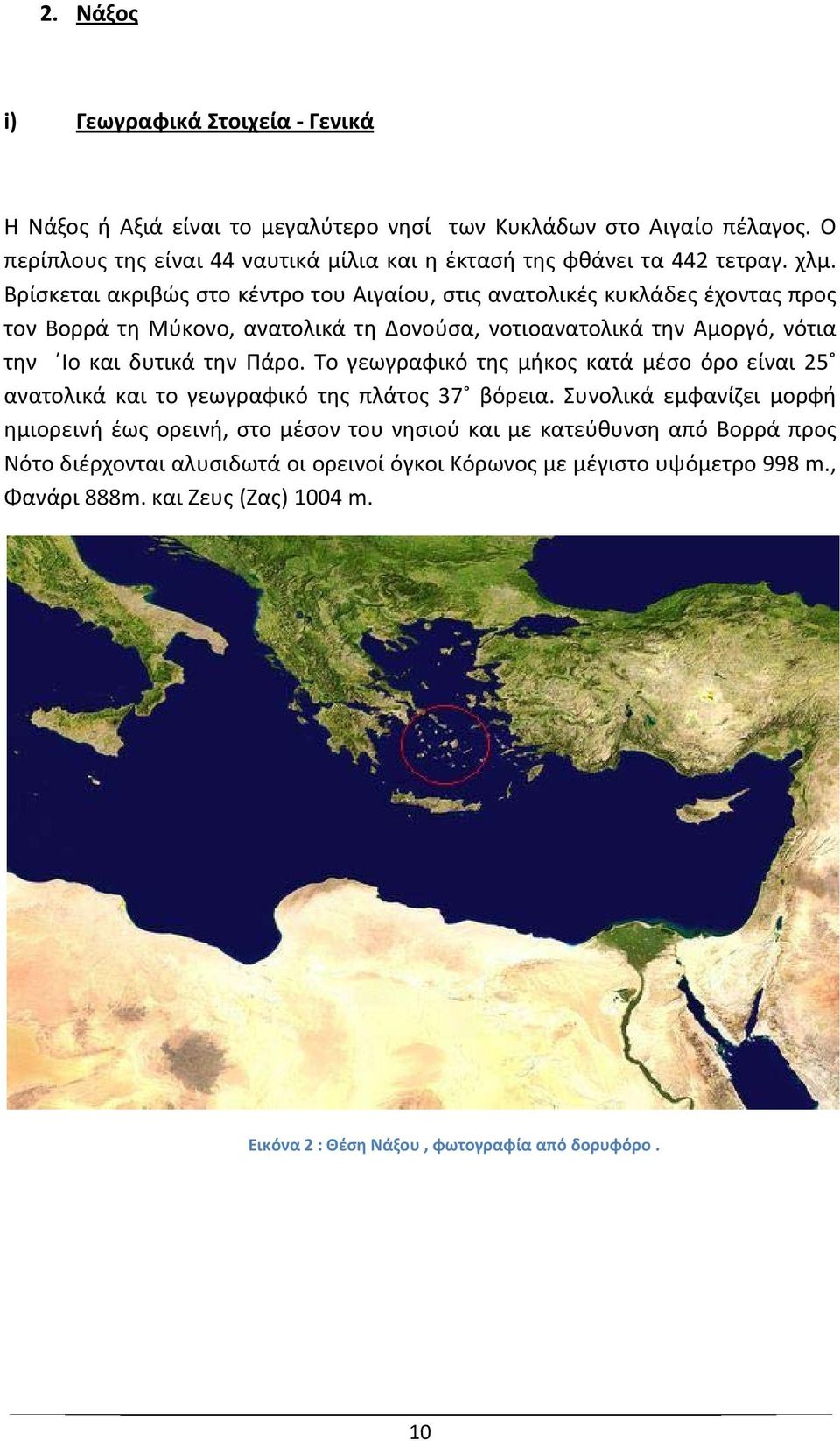 Βρίσκεται ακριβώς στο κέντρο του Αιγαίου, στις ανατολικές κυκλάδες έχοντας προς τον Βορρά τη Μύκονο, ανατολικά τη Δονούσα, νοτιοανατολικά την Αμοργό, νότια την Ιο και δυτικά την Πάρο.