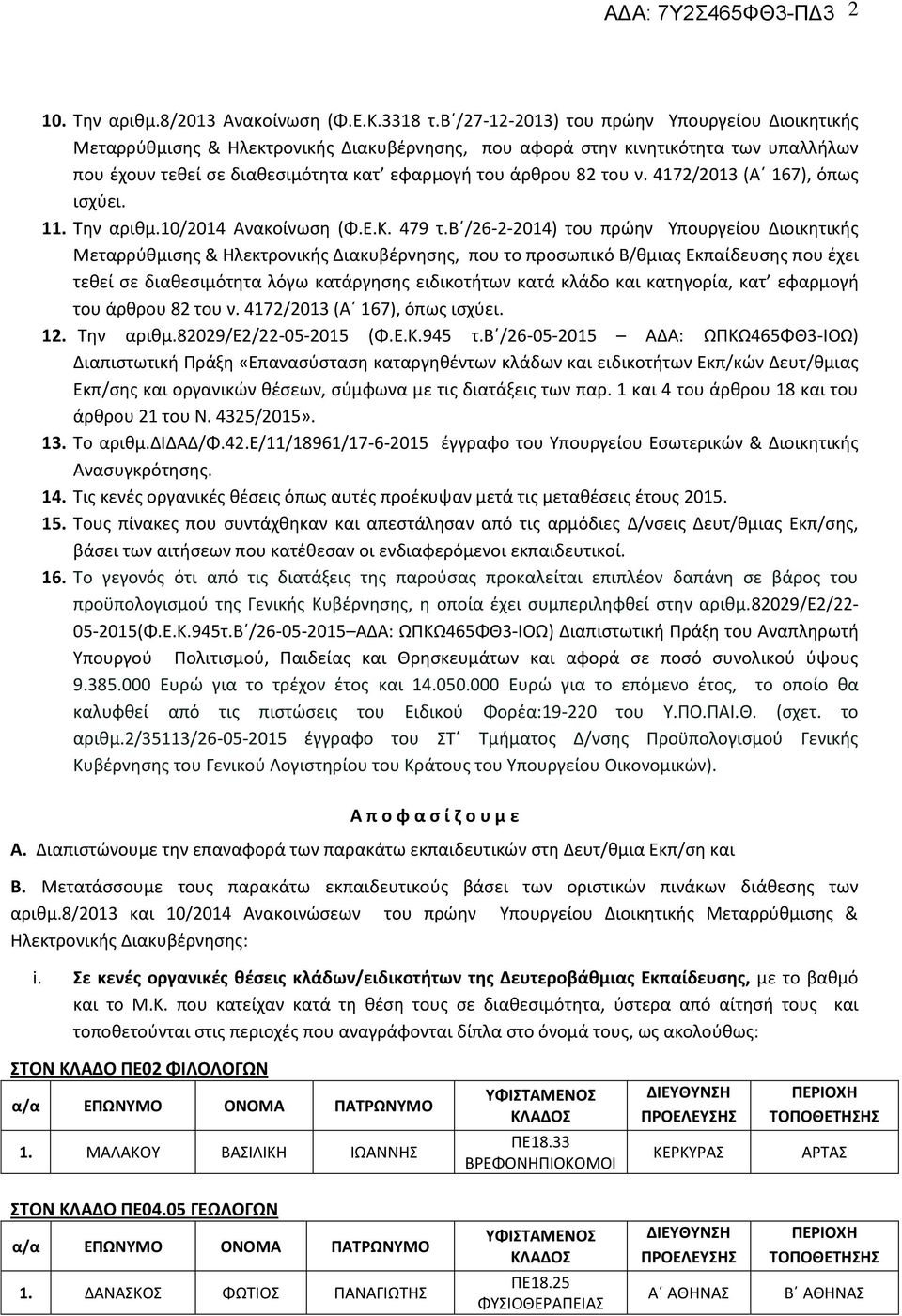 4172/2013 (Α 167), όπως ισχύει. 11. Την αριθμ.10/2014 Ανακοίνωση (Φ.Ε.Κ. 479 τ.