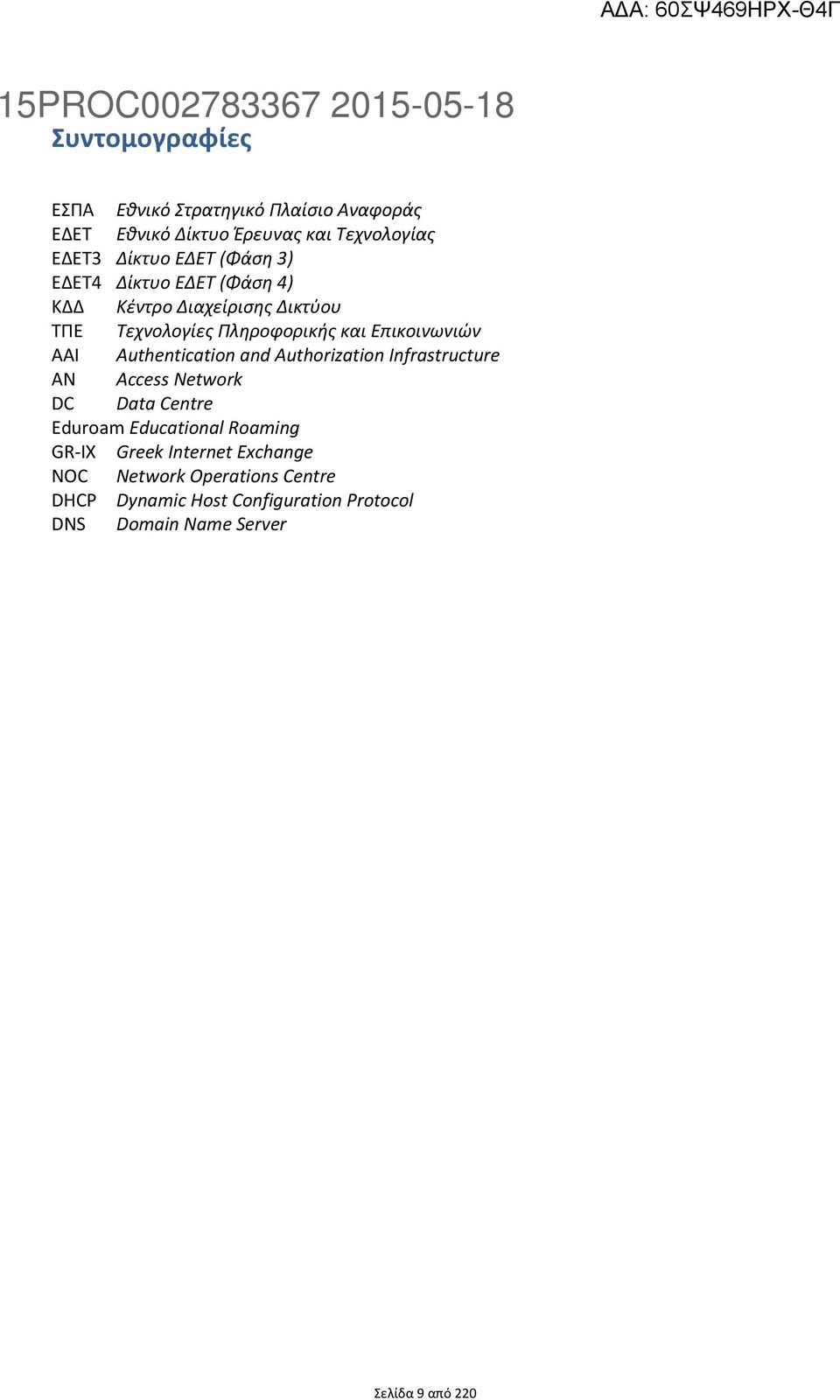 Επικοινωνιών ΑΑΙ Authentication and Authorization Infrastructure AN Access Network DC Data Centre Eduroam Educational Roaming