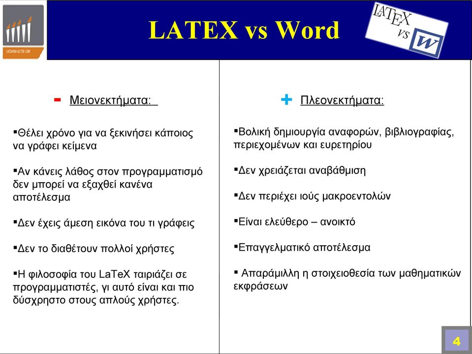 εικόνα του τι γράφεις Είναι ελεύθερο ανοικτό Δεν το διαθέτουν πολλοί χρήστες Επαγγελματικό αποτέλεσμα Η φιλοσοφία του LaTeX ταιριάζει σε