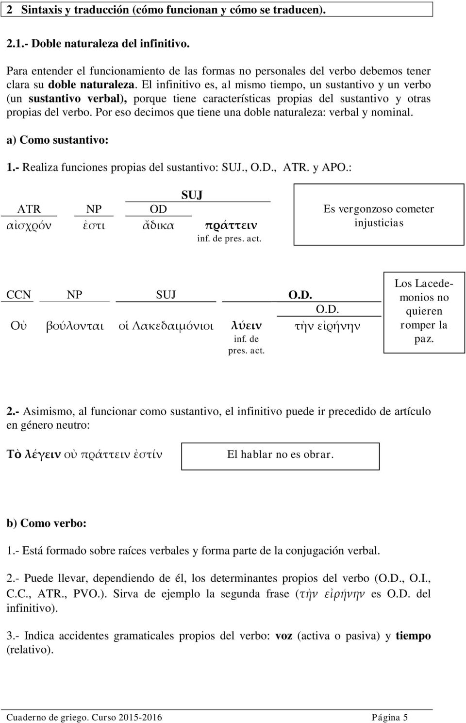 El infinitivo es, al mismo tiempo, un sustantivo y un verbo (un sustantivo verbal), porque tiene características propias del sustantivo y otras propias del verbo.