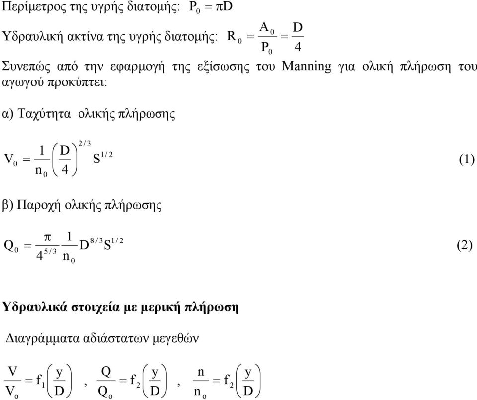 Ταχύτητα ολικής πλήρωσης / 1 D 1/ 0 S n 0 4 (1) β) Παροχή ολικής πλήρωσης π 1 () 8 / 1/ 0 D S
