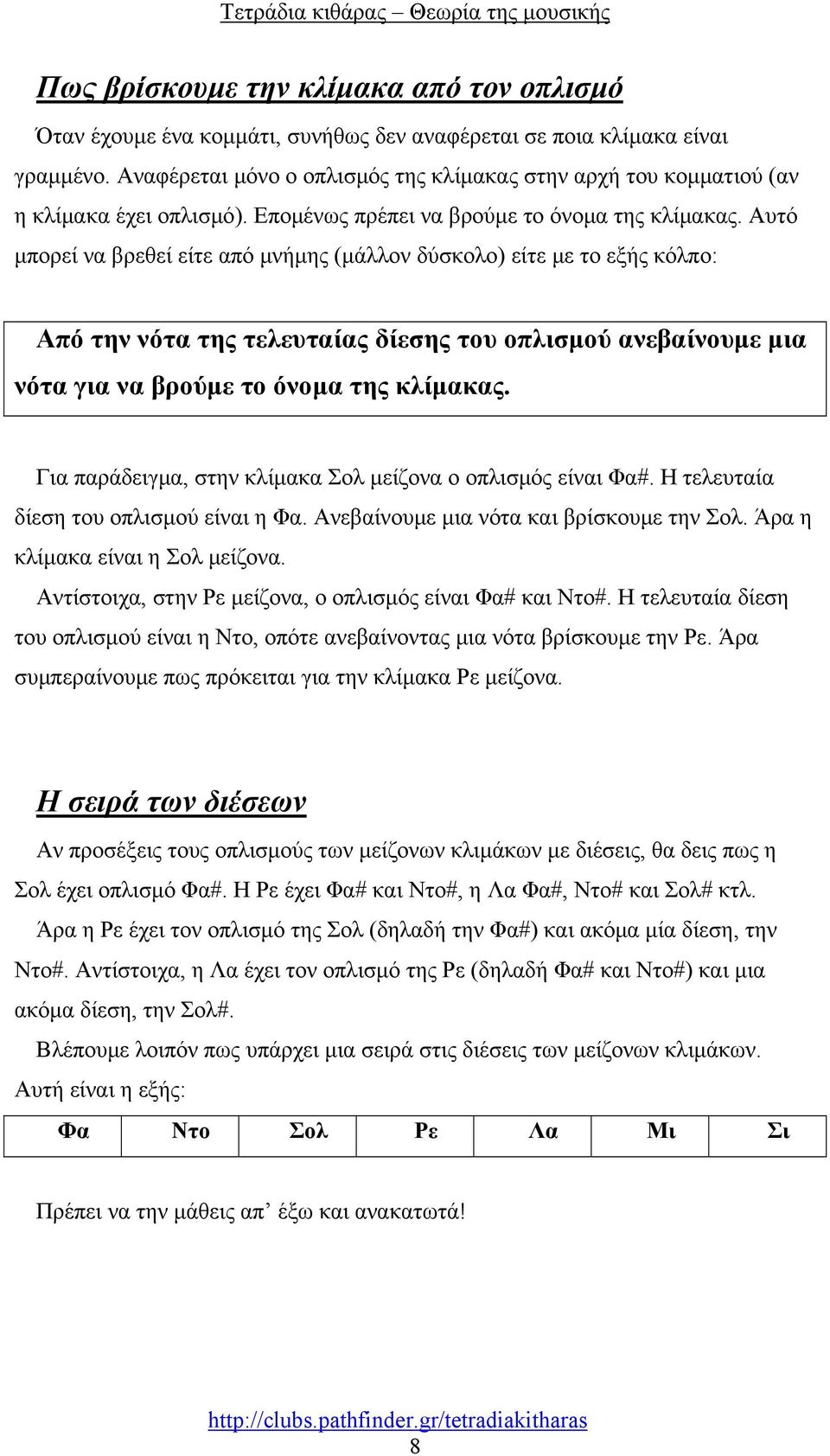 Αυτό μπορεί να βρεθεί είτε από μνήμης (μάλλον δύσκολο) είτε με το εξής κόλπο: Από την νότα της τελευταίας δίεσης του οπλισμού ανεβαίνουμε μια νότα για να βρούμε το όνομα της κλίμακας.