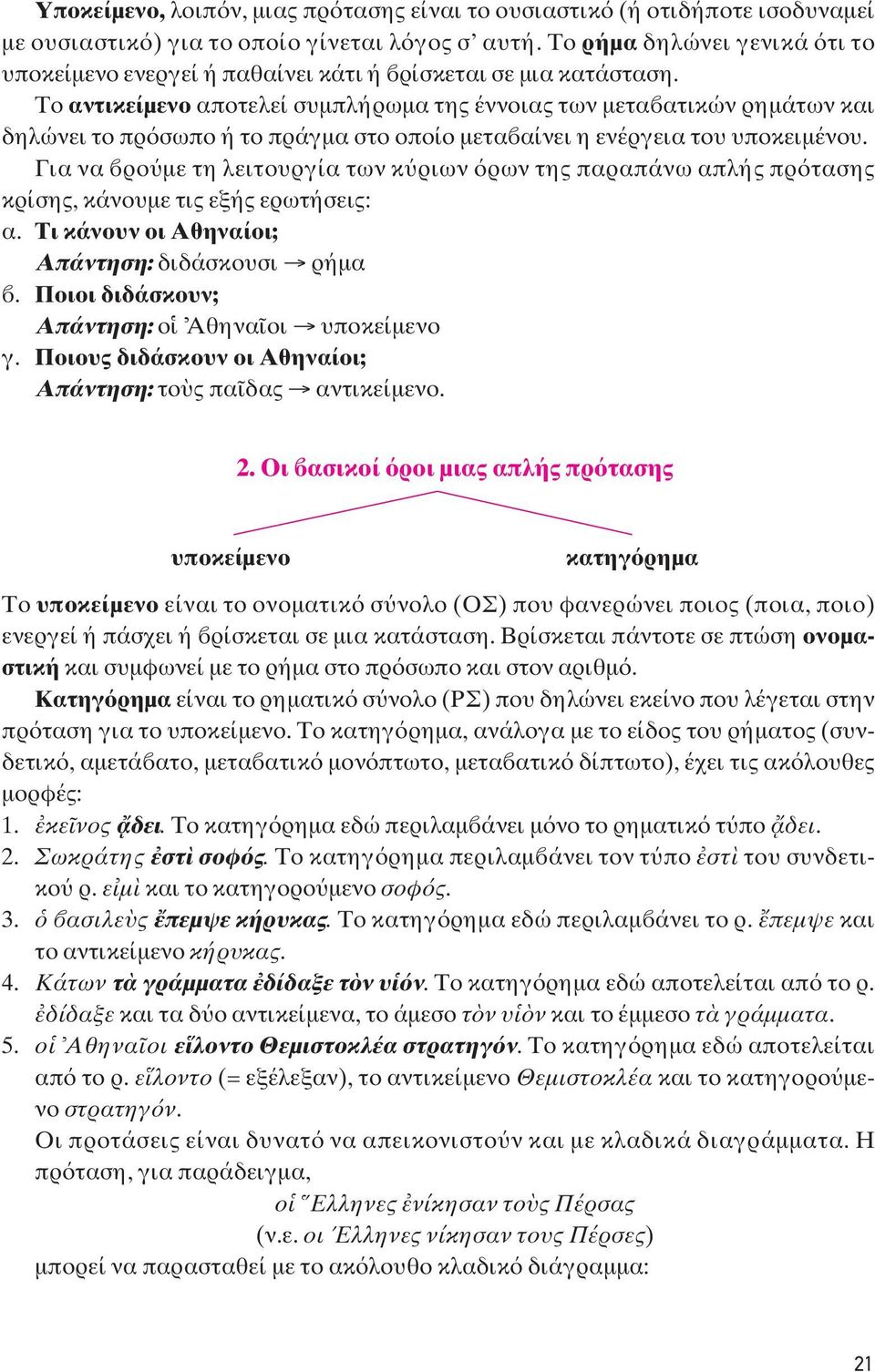 Το αντικείμενο αποτελεί συμπλήρωμα της έννοιας των μετα ατικών ρημάτων και δηλώνει το πρ σωπο ή το πράγμα στο οποίο μετα αίνει η ενέργεια του υποκειμένου.