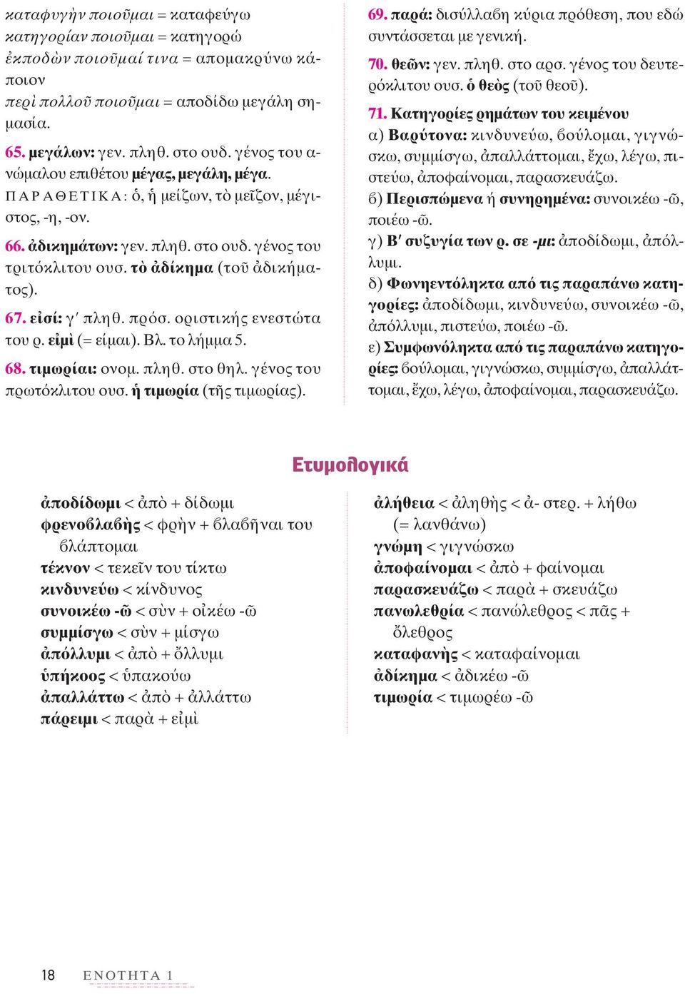 ε σί: γ πληθ. πρ σ. οριστικής ενεστώτα του ρ. ε μ (= είμαι). Bλ. το λήμμα 5. 68. τιμωρίαι: ονομ. πληθ. στο θηλ. γένος του πρωτ κλιτου ουσ. τιμωρία (τ ς τιμωρίας). 69.