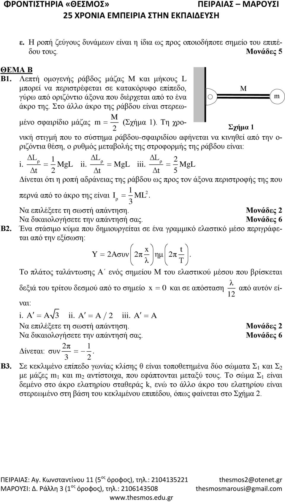 Στο άλλο άκρο της ράβδου είναι στερεωμένο σφαιρίδιο μάζας m (Σχήμα 1).