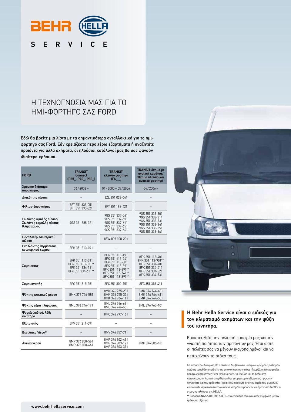 FORD Χρονικό διάστημα παραγωγής TRANSIT Connect (P65_, P70_, P80_) TRANSIT κλειστό φορτηγό (FA ) TRANSIT όχημα με ανοιχτή καρότσα / Όχημα πλαίσιο και ανοιχτό φορτηγό 06 / 2002 01 / 2000 05 / 2006 04