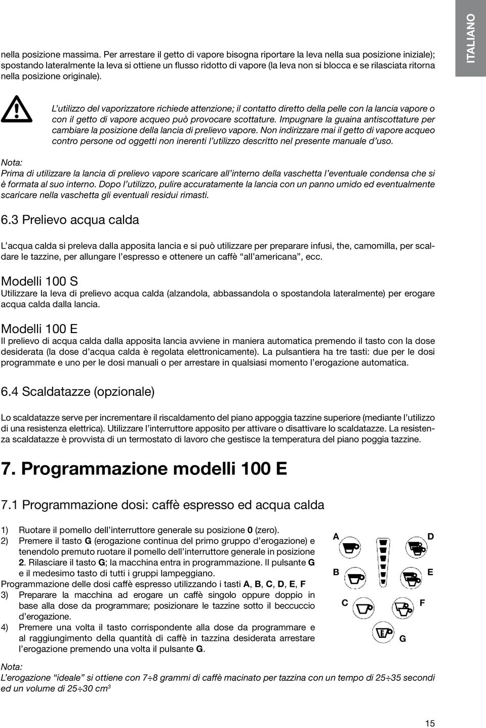 ritorna nella posizione originale). ITALIANO contro persone od oggetti non inerenti l utilizzo descritto nel presente manuale d uso. 6.