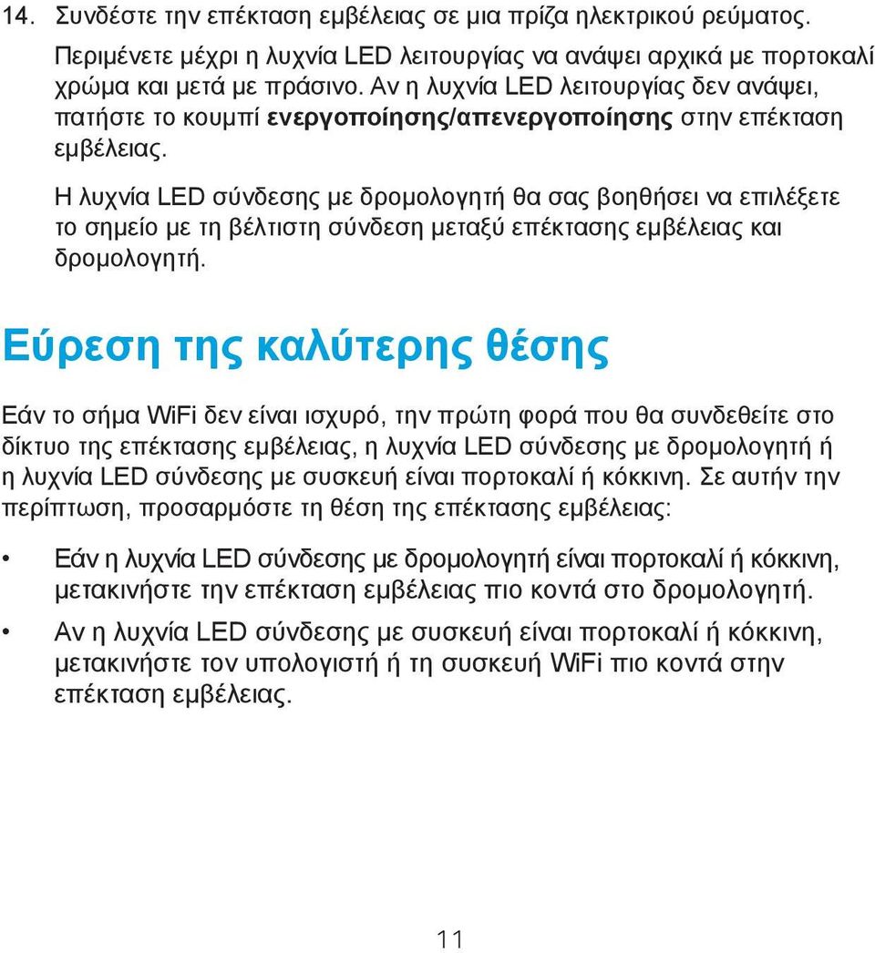 Η λυχνία LED σύνδεσης με δρομολογητή θα σας βοηθήσει να επιλέξετε το σημείο με τη βέλτιστη σύνδεση μεταξύ επέκτασης εμβέλειας και δρομολογητή.