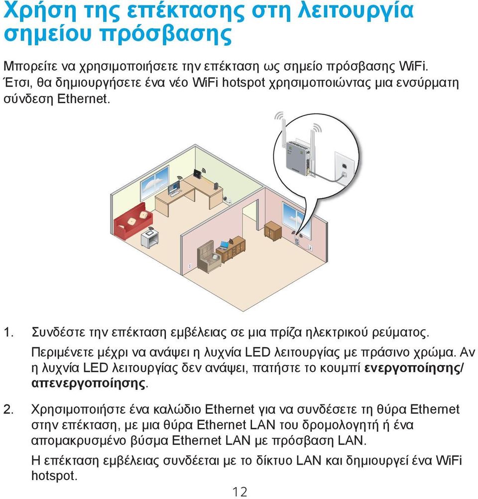 Περιμένετε μέχρι να ανάψει η λυχνία LED λειτουργίας με πράσινο χρώμα. Αν η λυχνία LED λειτουργίας δεν ανάψει, πατήστε το κουμπί ενεργοποίησης/ απενεργοποίησης. 2.