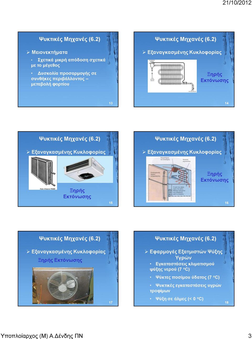 Εκτόνωσης 16 Εξαναγκασμένης Κυκλοφορίας Ξηρής Εκτόνωσης 17 Εφαρμογές Εξατμιστών Ψύξης Υγρών Εγκαταστάσεις κλιματισμού ψύξης