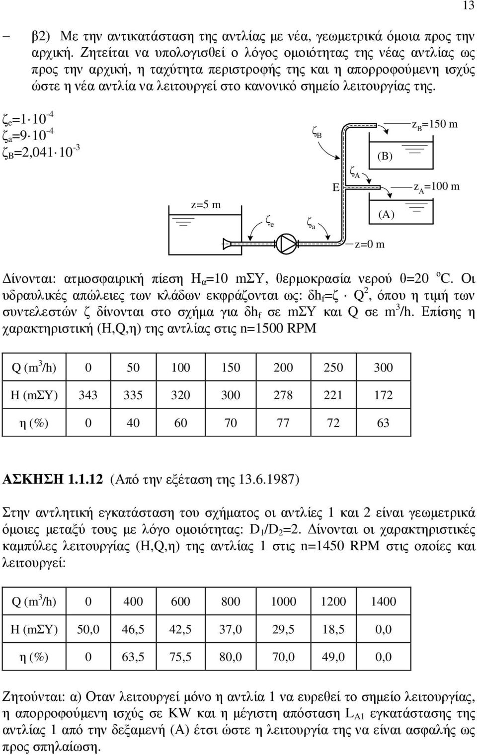 της. ζ e =1 10-4 ζ a =9 10-4 ζ B =,041 10-3 ζ Β (B) z B =150 m z=5 m ζ e ζ a E ζ Α (A) z A =100 m z=0 m ίνονται: ατµοσφαιρική πίεση Η α =10 mσυ, θερµοκρασία νερού θ=0 ο C.