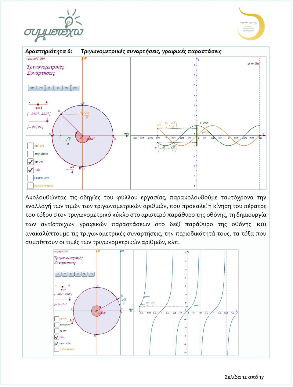 στο αριστερό παράθυρο της οθόνης, τη δημιουργία των αντίστοιχων γραφικών παραστάσεων στο δεξί παράθυρο της οθόνης και ανακαλύπτουμε