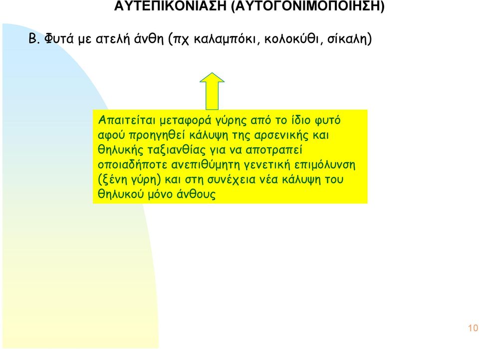 από το ίδιο φυτό αφού προηγηθεί κάλυψη της αρσενικής και θηλυκής ταξιανθίας για