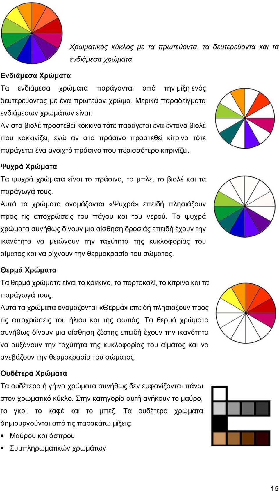 που περισσότερο κιτρινίζει. Ψυχρά Χρώματα Τα ψυχρά χρώματα είναι το πράσινο, το μπλε, το βιολέ και τα παράγωγά τους.