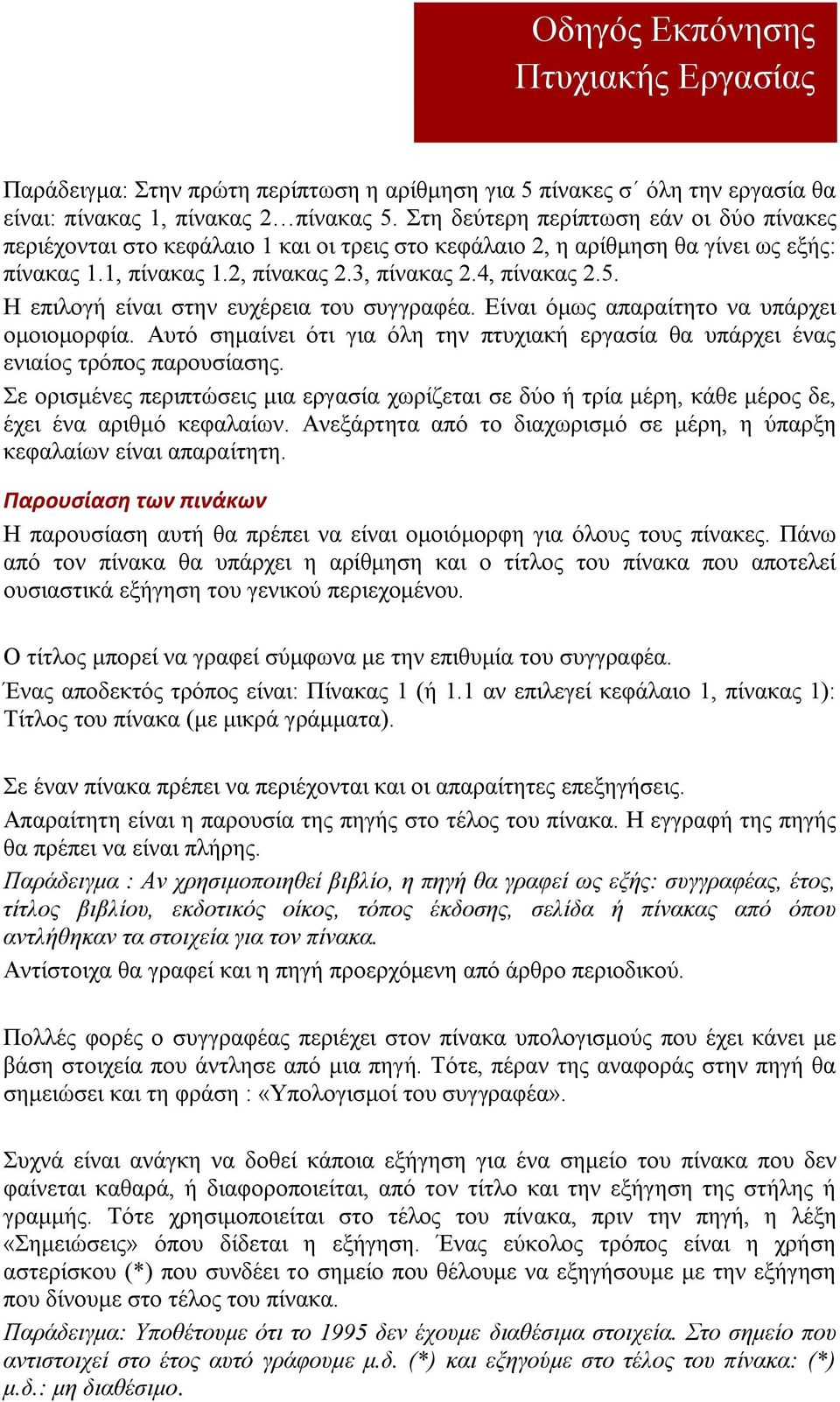Η επιλογή είναι στην ευχέρεια του συγγραφέα. Είναι όμως απαραίτητο να υπάρχει ομοιομορφία. Αυτό σημαίνει ότι για όλη την πτυχιακή εργασία θα υπάρχει ένας ενιαίος τρόπος παρουσίασης.